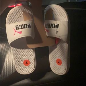 Puma white and pink slides